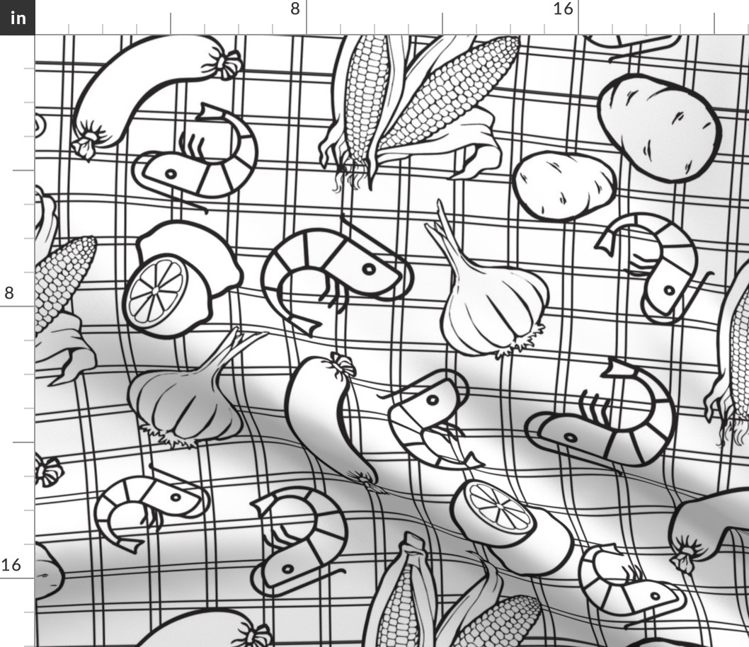 Shrimp boil coloring page fabric