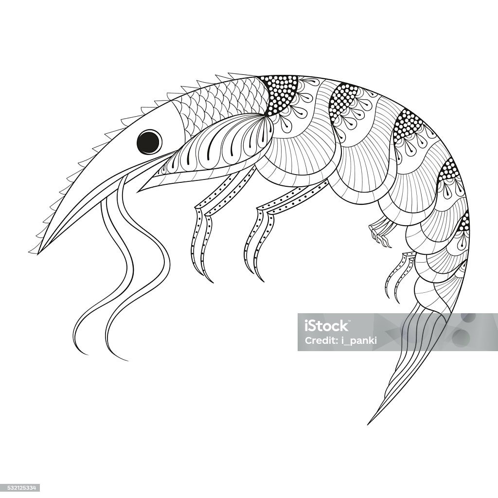 Hand drawn shrimp for adult anti stress coloring pages stock illustration