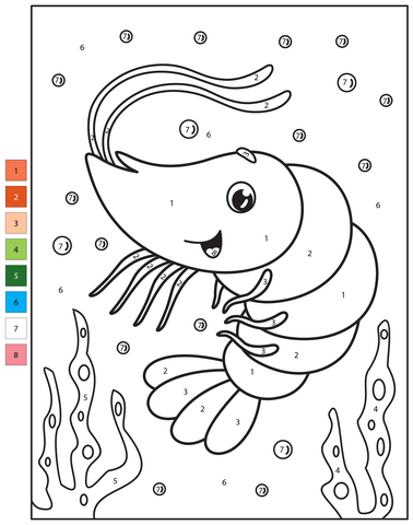 Shrimp color by number free printable coloring pages