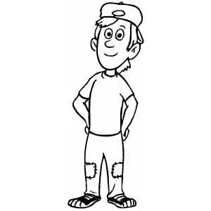 Shrugging standing boy coloring sheet