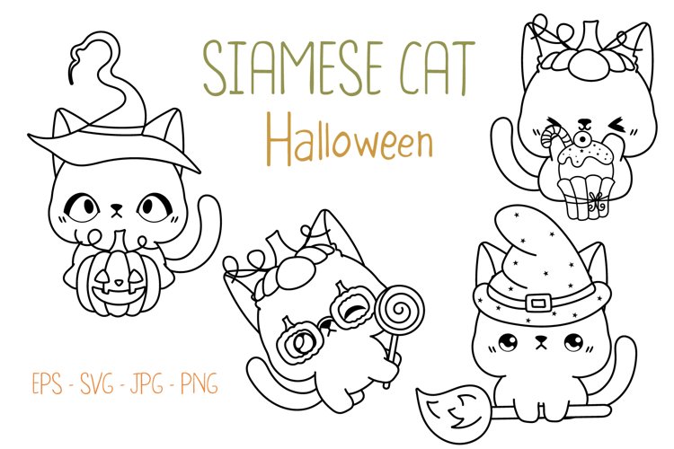 Set halloween siamese cat coloring page