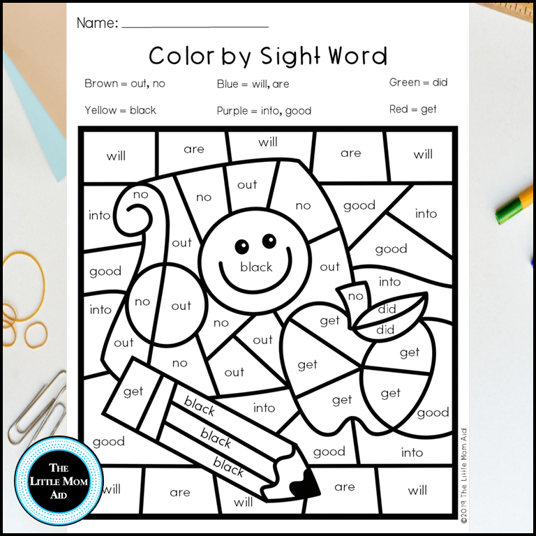 Back to school color by sight word printables