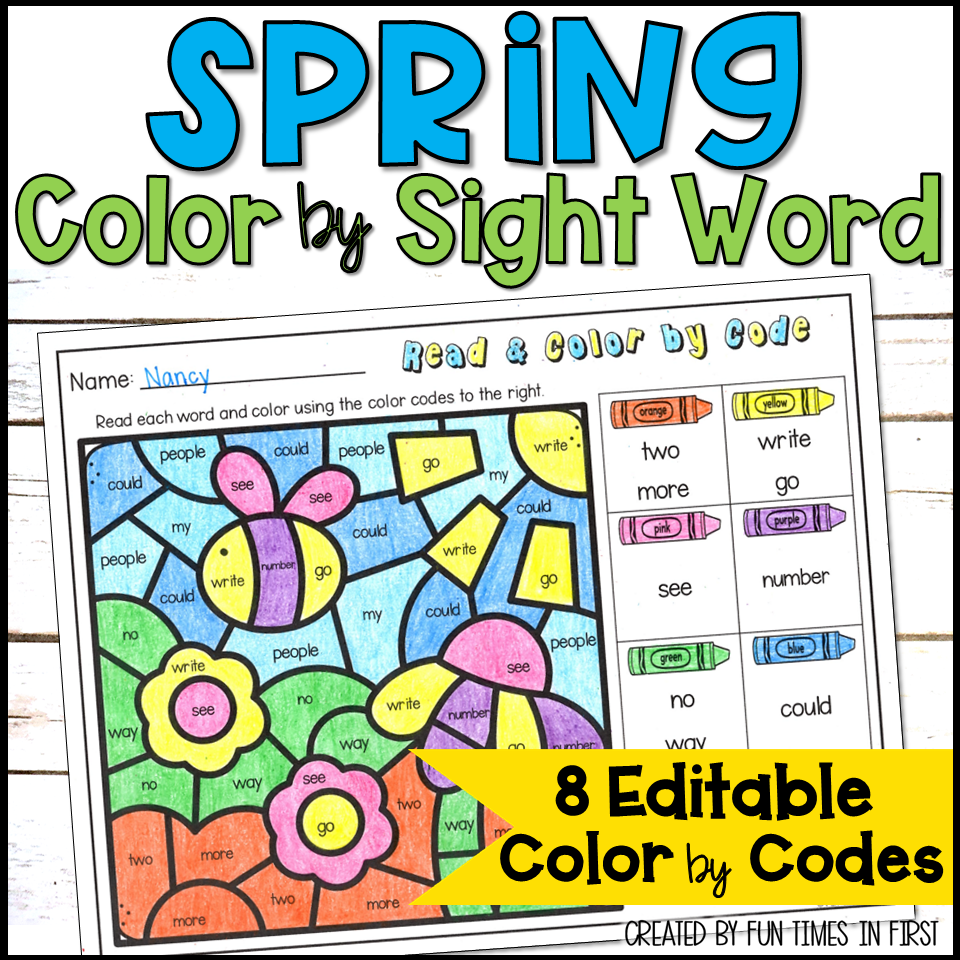 Spring color by sight word coloring pages
