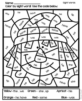 Fall color by code sight words by first grade friendly frogs tpt