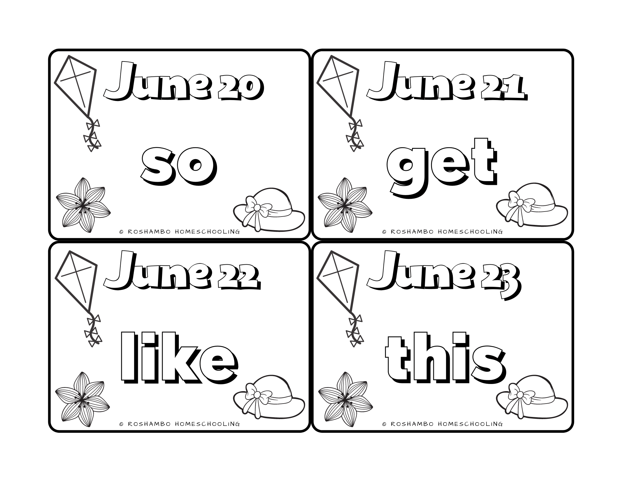 Sight word color calendar for kindergarten