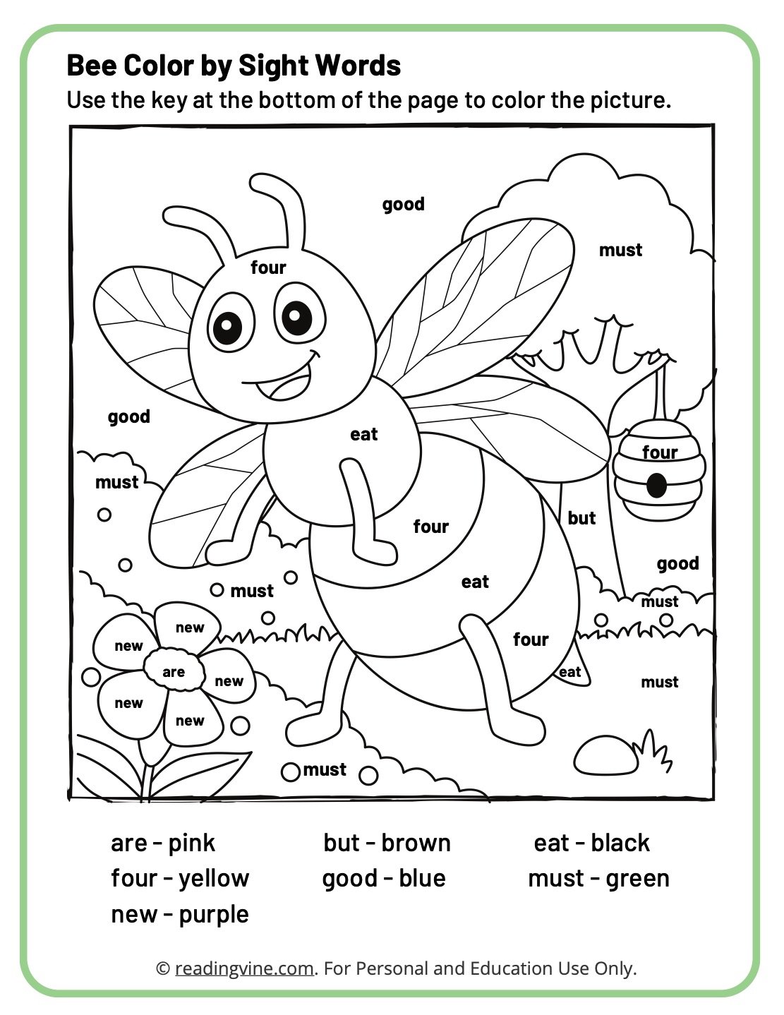 Kindergarten color by sight words worksheet