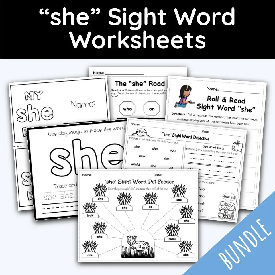 She sight word worksheets