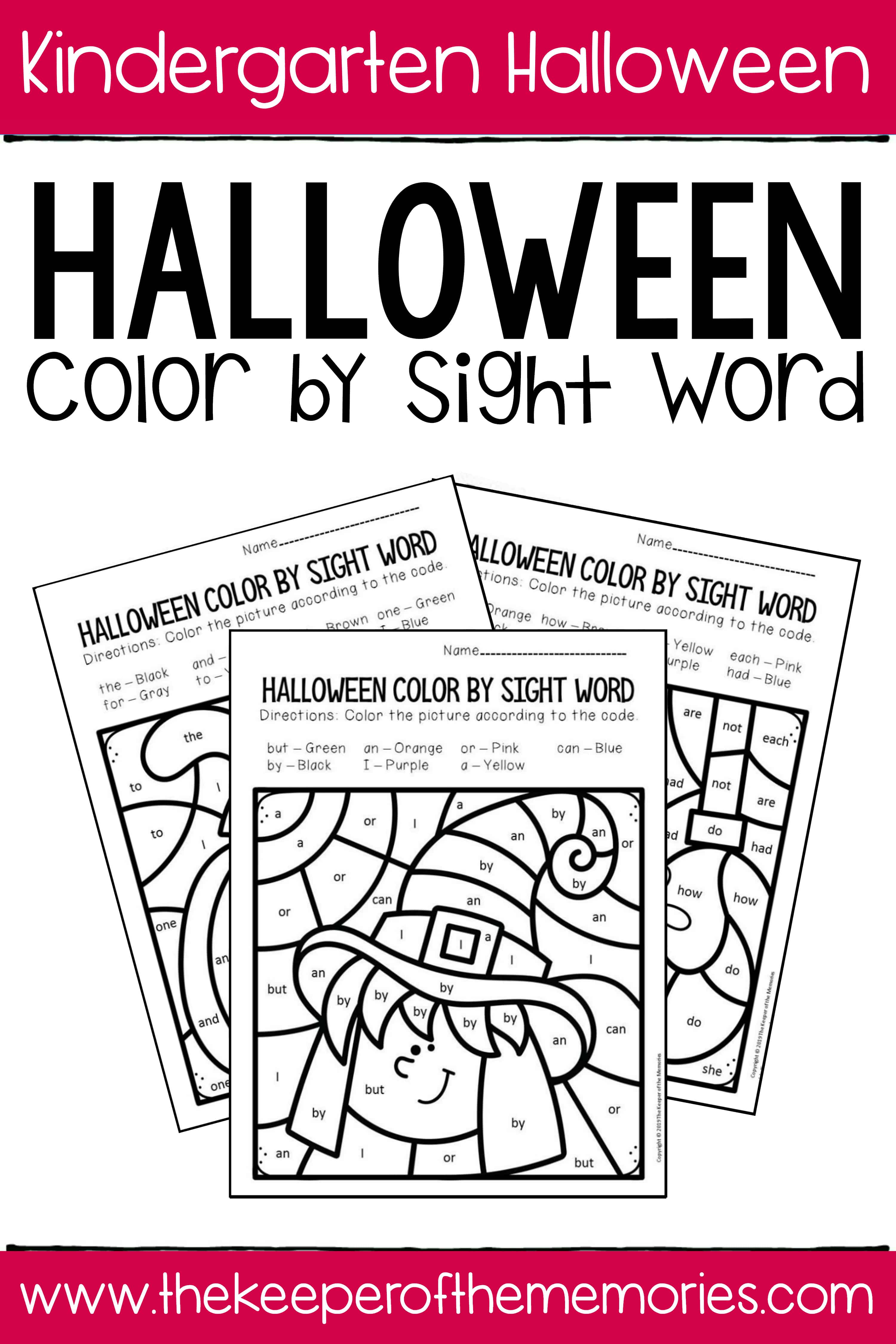 Color by sight word halloween kindergarten worksheets