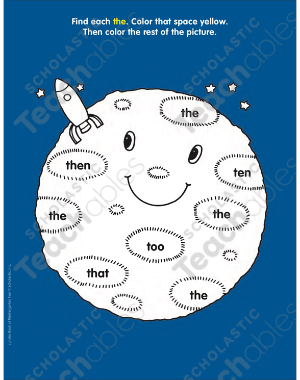I see the moon the sight word find color page printable skills sheets