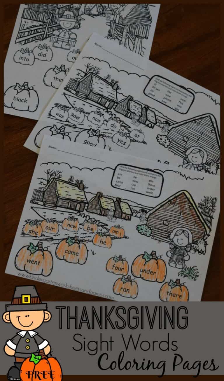 Thanksgiving sight word coloring sheets