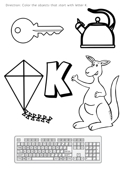 Coloring page for kids letter k template