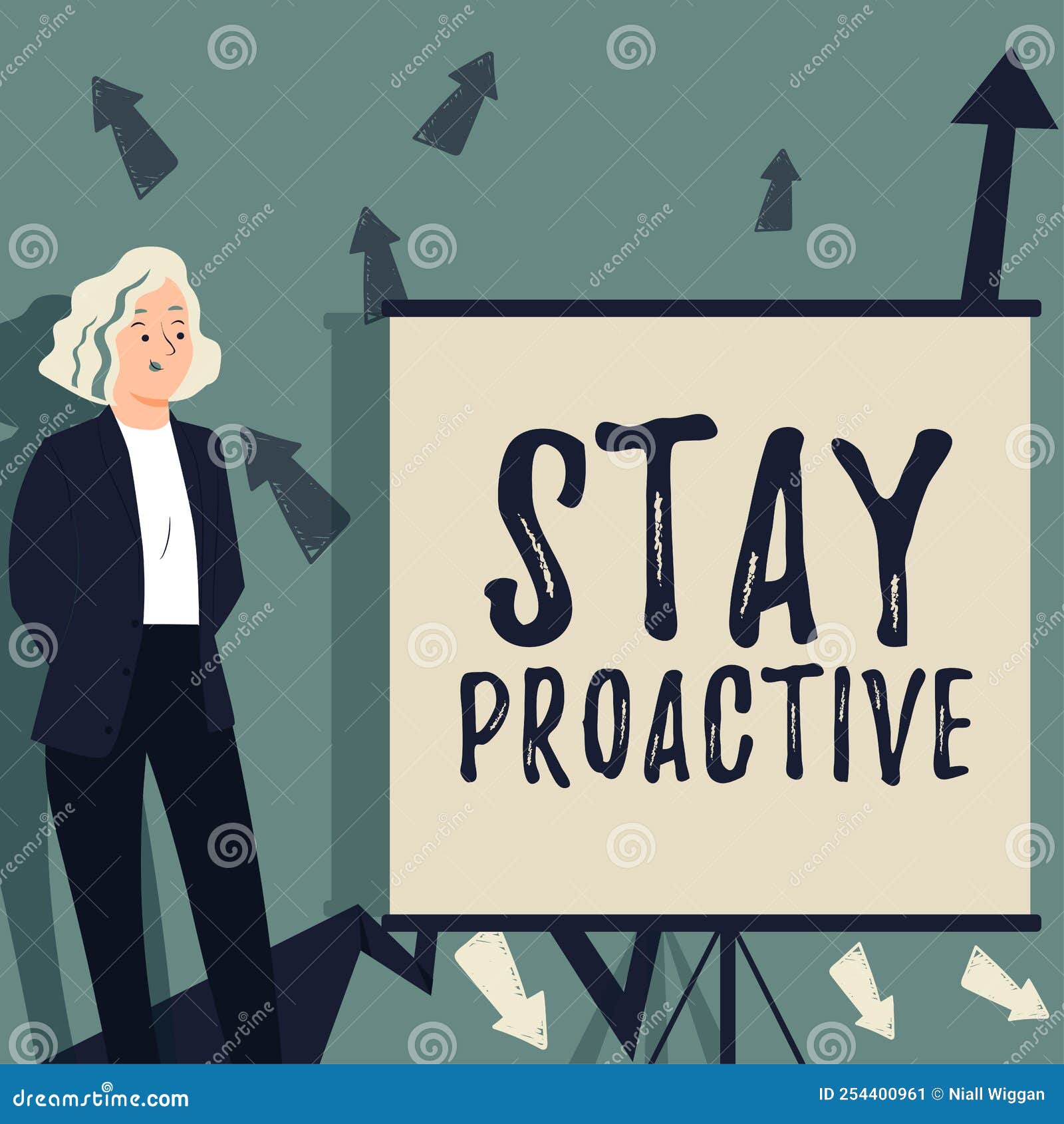 Hand writing sign stay proactivetaking own decision to go ahead of anticipated events business concept taking own stock illustration
