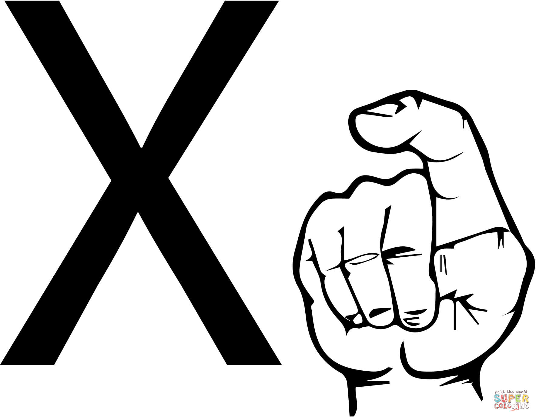 Asl sign language letter x coloring page free printable coloring pages