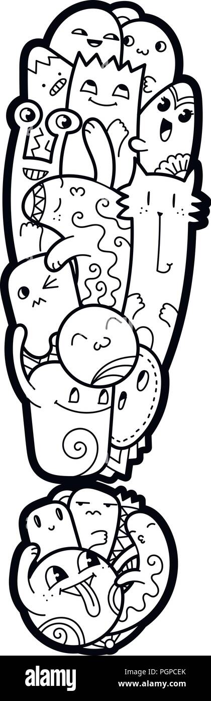 Signo de exclamaciãn los niãos sãmbolo doodled dibujados a mano cute monstred nãºmeros matemãticas letras de texto ilustraciãn vectorial para web diseão decoraciãn educati imagen vector de stock