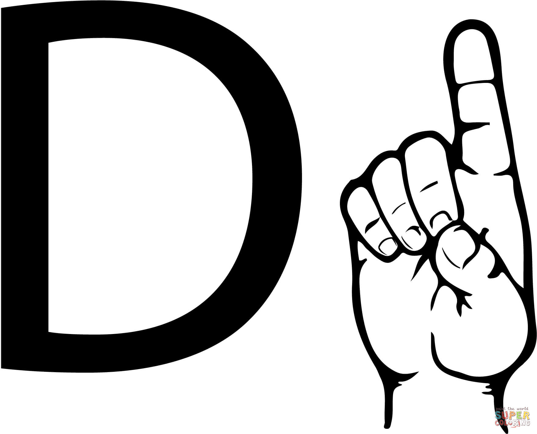 Dibujo de lengua de signos letra d para colorear dibujos para colorear imprimir gratis