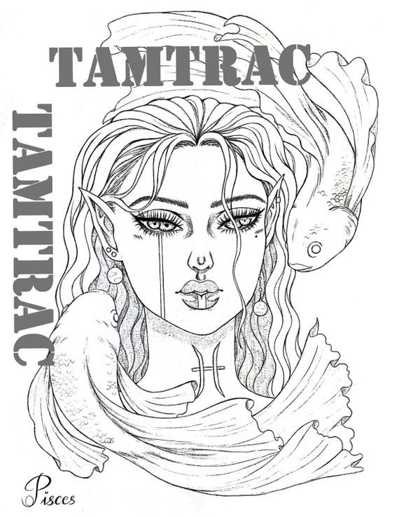 Dibujo para colorear zodiac girl signos a imprimible tatuaje adulto pãginas para colorear libro descarga digital instantãnea ilustraciãn pdf