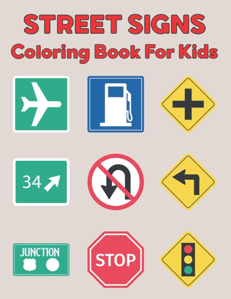 Street signs coloring book for kids traffic sign icon symbol coloring and activity books for kids ag