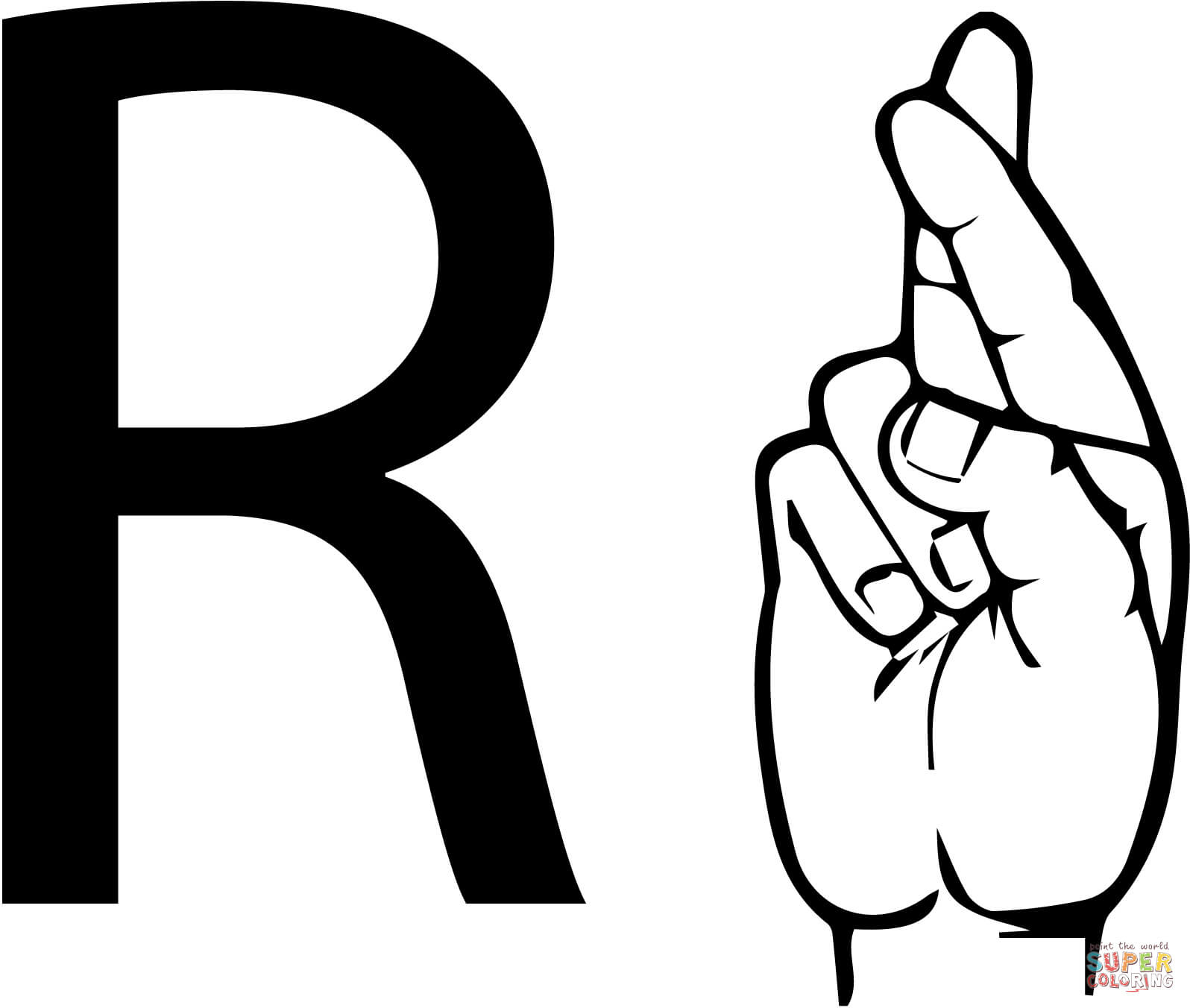 Dibujo de lengua de signos letra r para colorear dibujos para colorear imprimir gratis