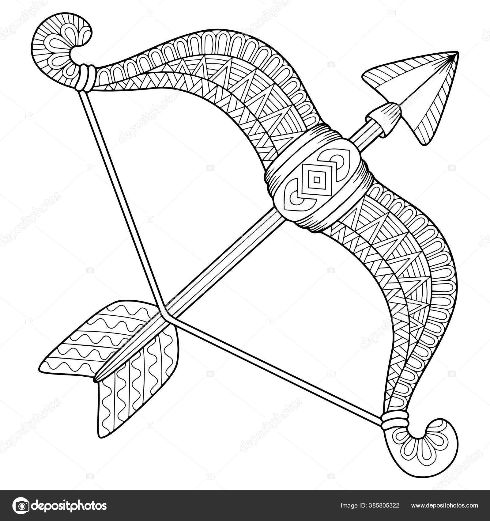 Libro para colorear vector para adultos silueta de flechas y arco aislado sobre fondo blanco signo del zodãaco sagitario flecha vector de stock por natasha