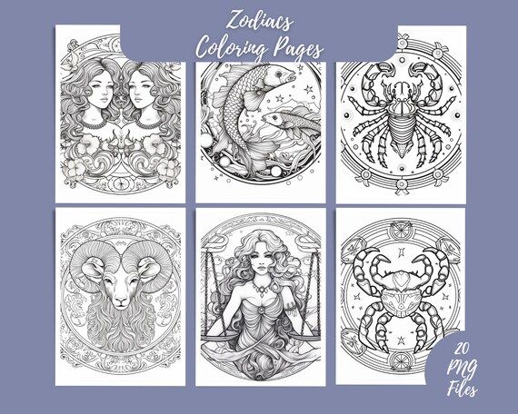 Zodiac coloring pages digital download wall t coloring