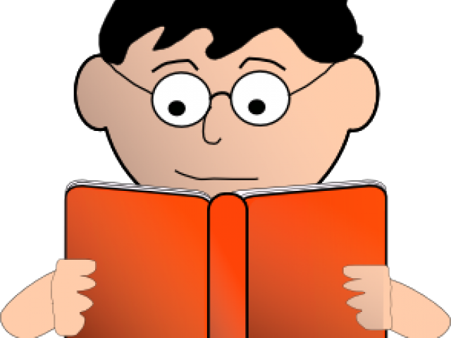 Child reading a book clipart