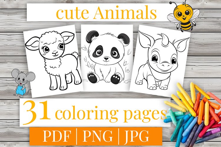 Cute animals coloring pages for kids jpg png pdf