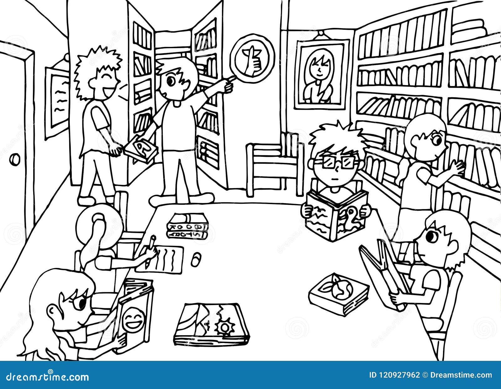 Keep quiet in the library stock illustration illustration of reading