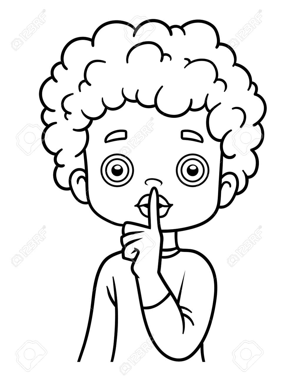 Coloring book for children boy shows shh sign with silence finger to lips royalty free svg cliparts vectors and stock illustration image