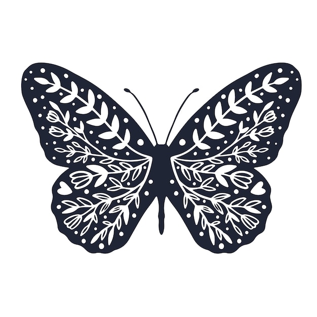 Premium vector cute butterfly with ornament background cover design for coloring page butterfly with flower
