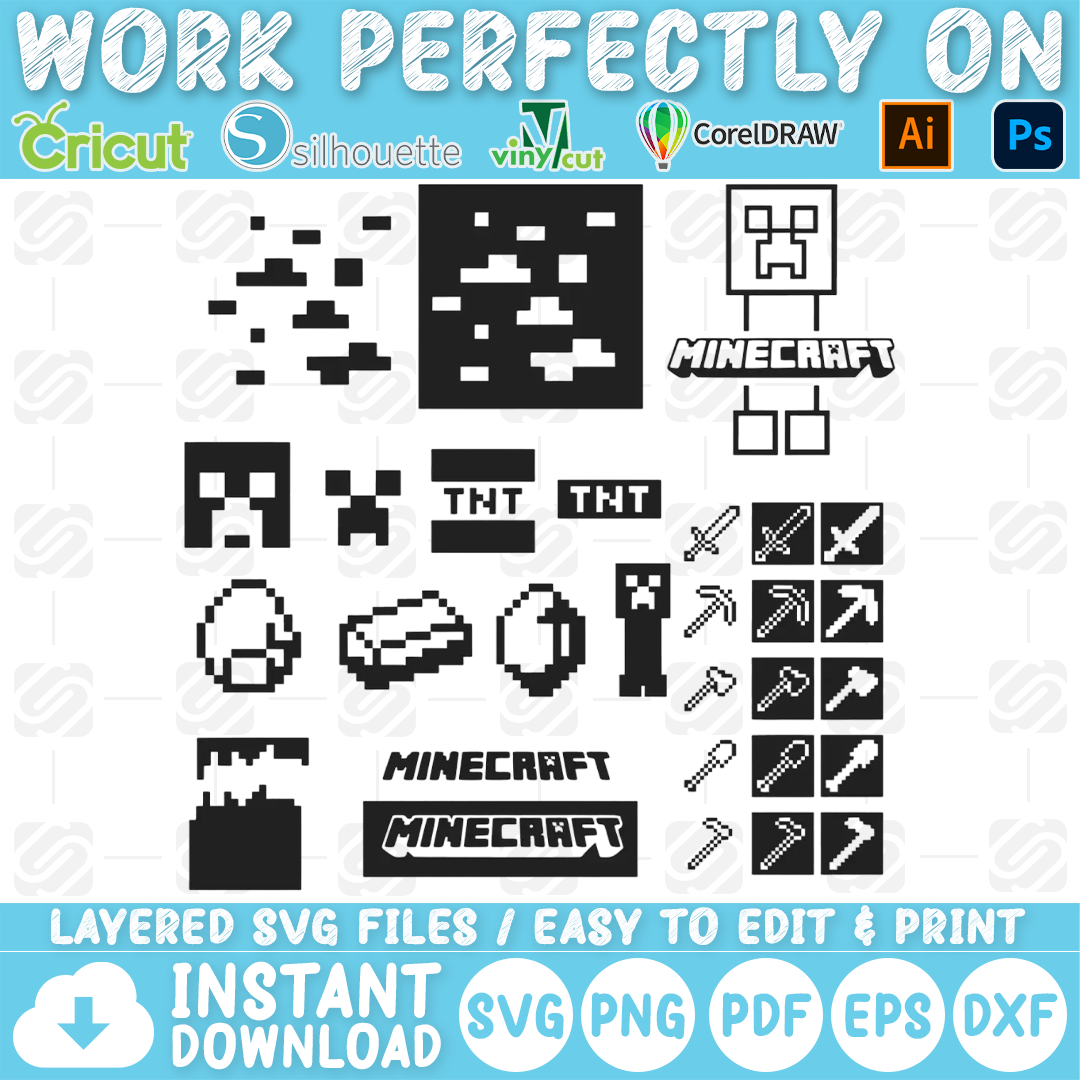 Mega minecraft bundle svg minecraft svg minecraft cutfile mine â svg design store