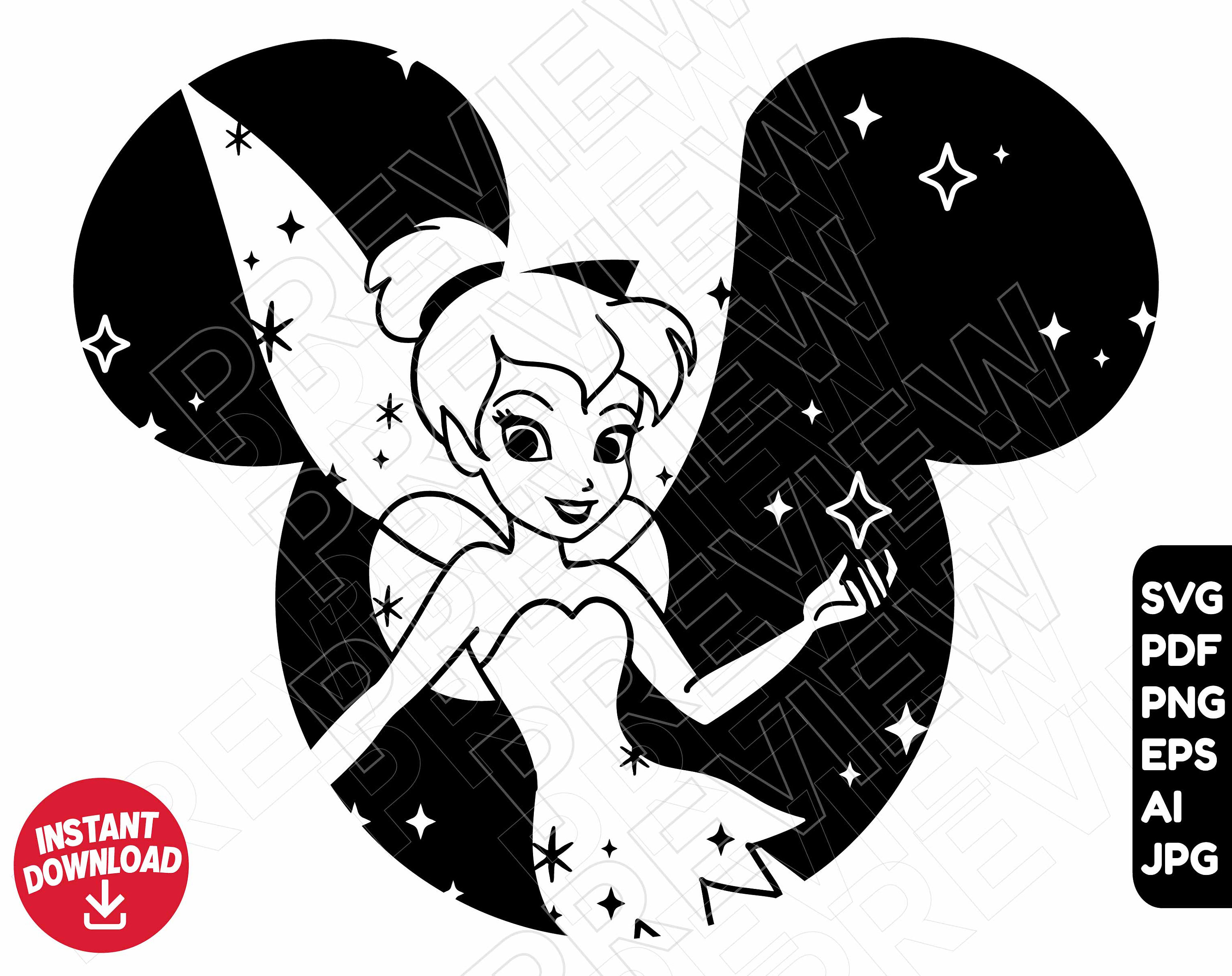 Tinkerbell svg png clipart disneyland ears tinker cut file outline silhouette