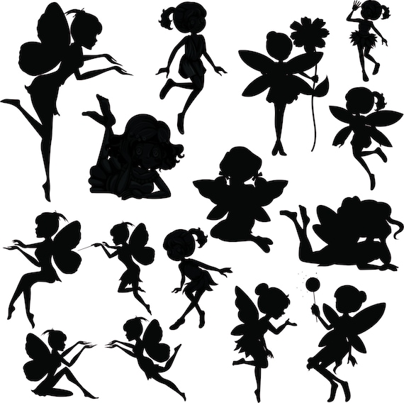 Fairy svg bundle fairies black silhouette clipart tinkerbell svg princess svg fairy clipart flying fairy png instant download png