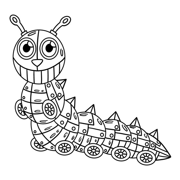 Premium vector a cute and funny coloring page of a robot caterpillar provides hours of coloring fun for children to color this page is very easy suitable for little kids and
