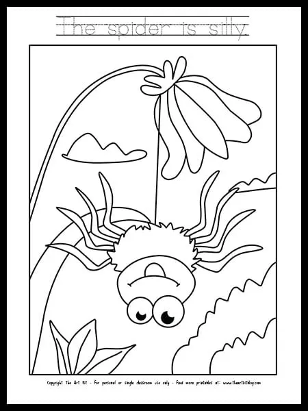 The spider is silly coloring page dotted font free printable â the art kit