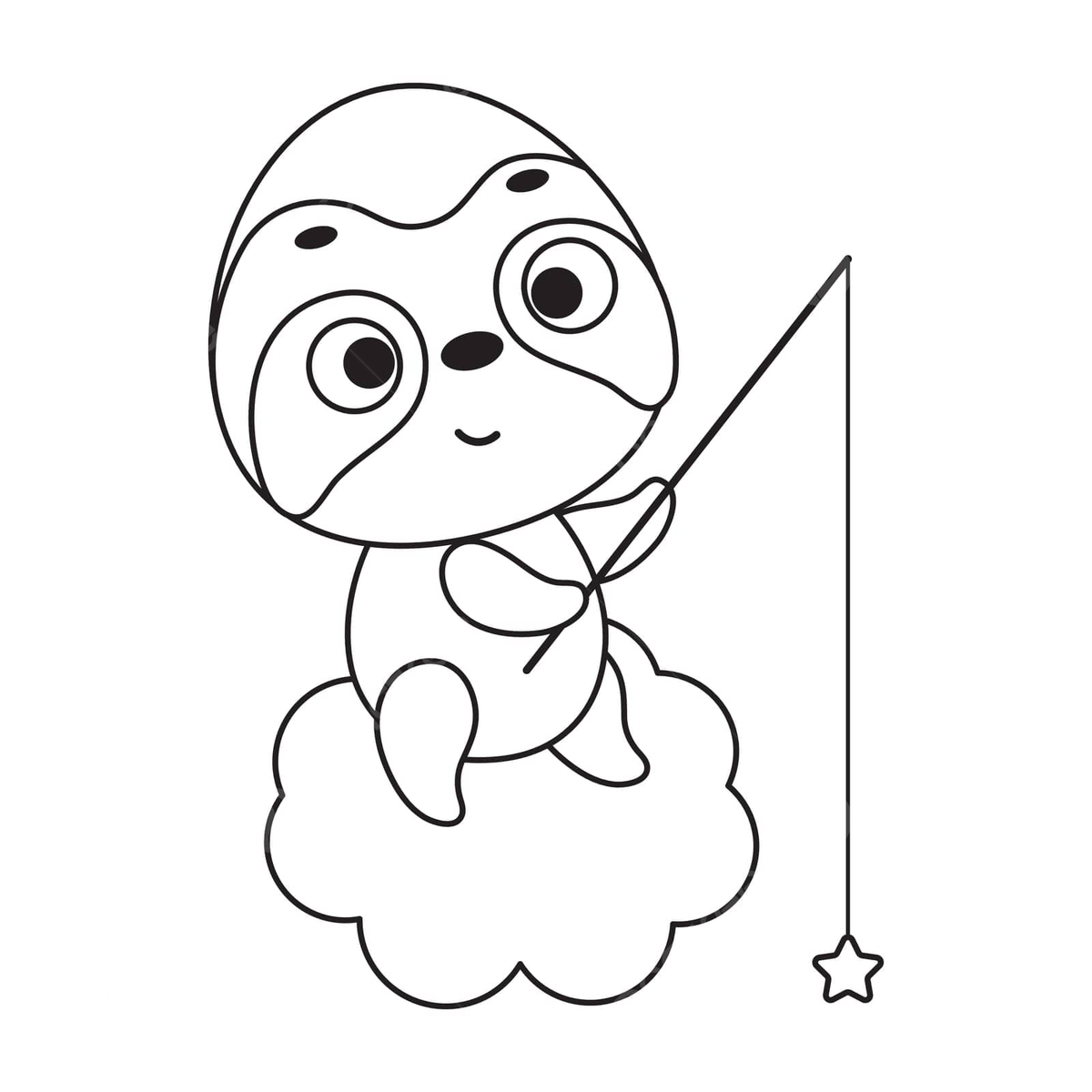 Cute sloth fishing on cloud coloring page for kids vector baby funny coloring png and vector with transparent background for free download