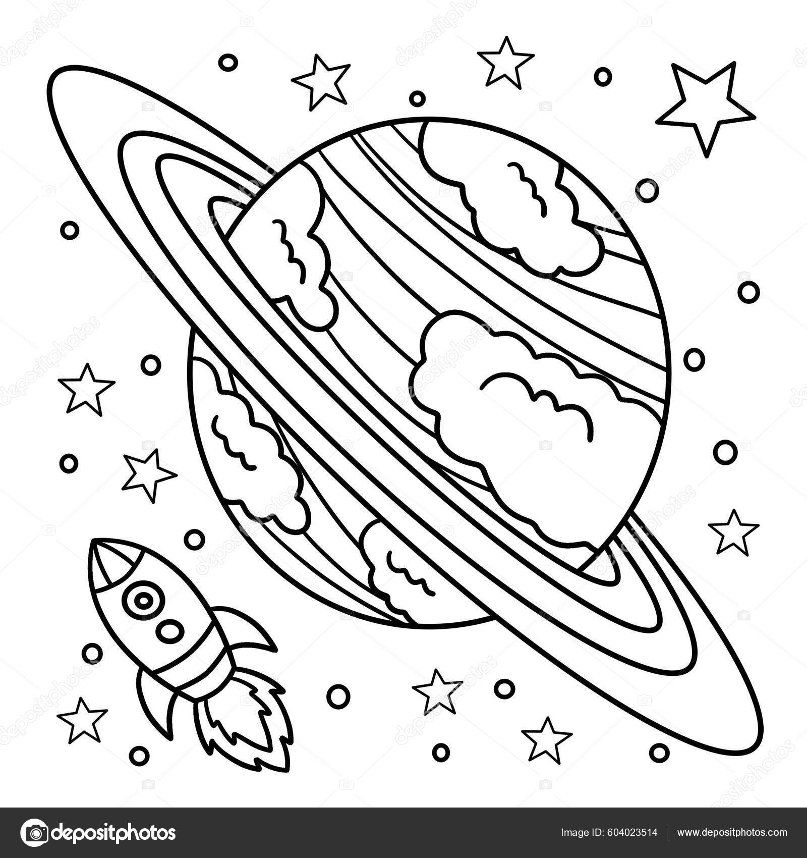 Cute funny coloring page planet saturn provides hours coloring fun stock vector by abbydesign