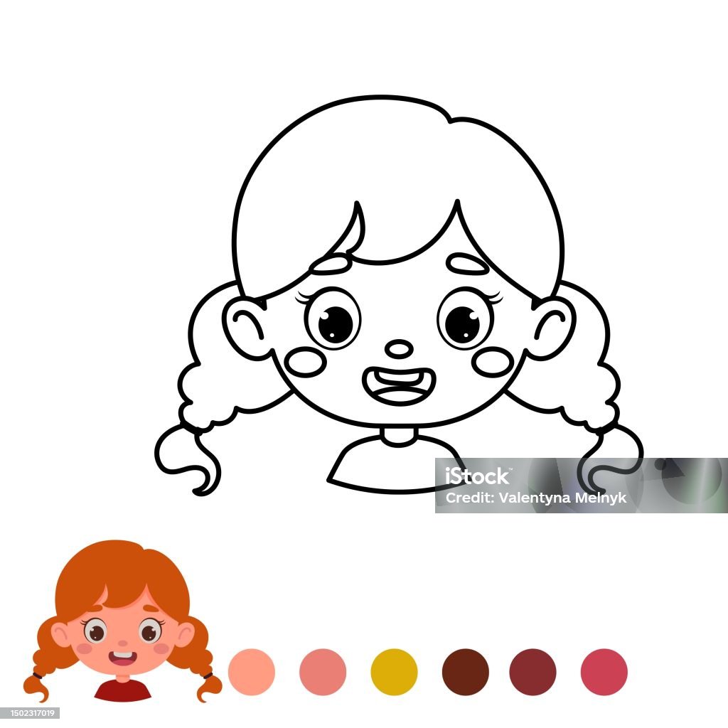 Cute and funny coloring page outline of a cartoon girl coloring book for kids educational activity for preschool years kids and toddlers vector stock illustration stock illustration