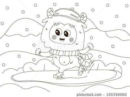 Funny coloring page with cute yeti character