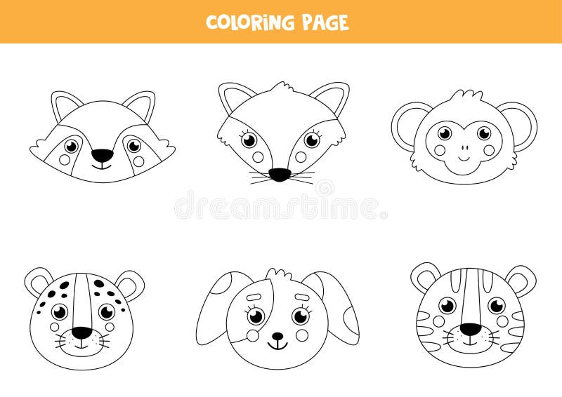Color cute animal faces coloring page for children stock vector