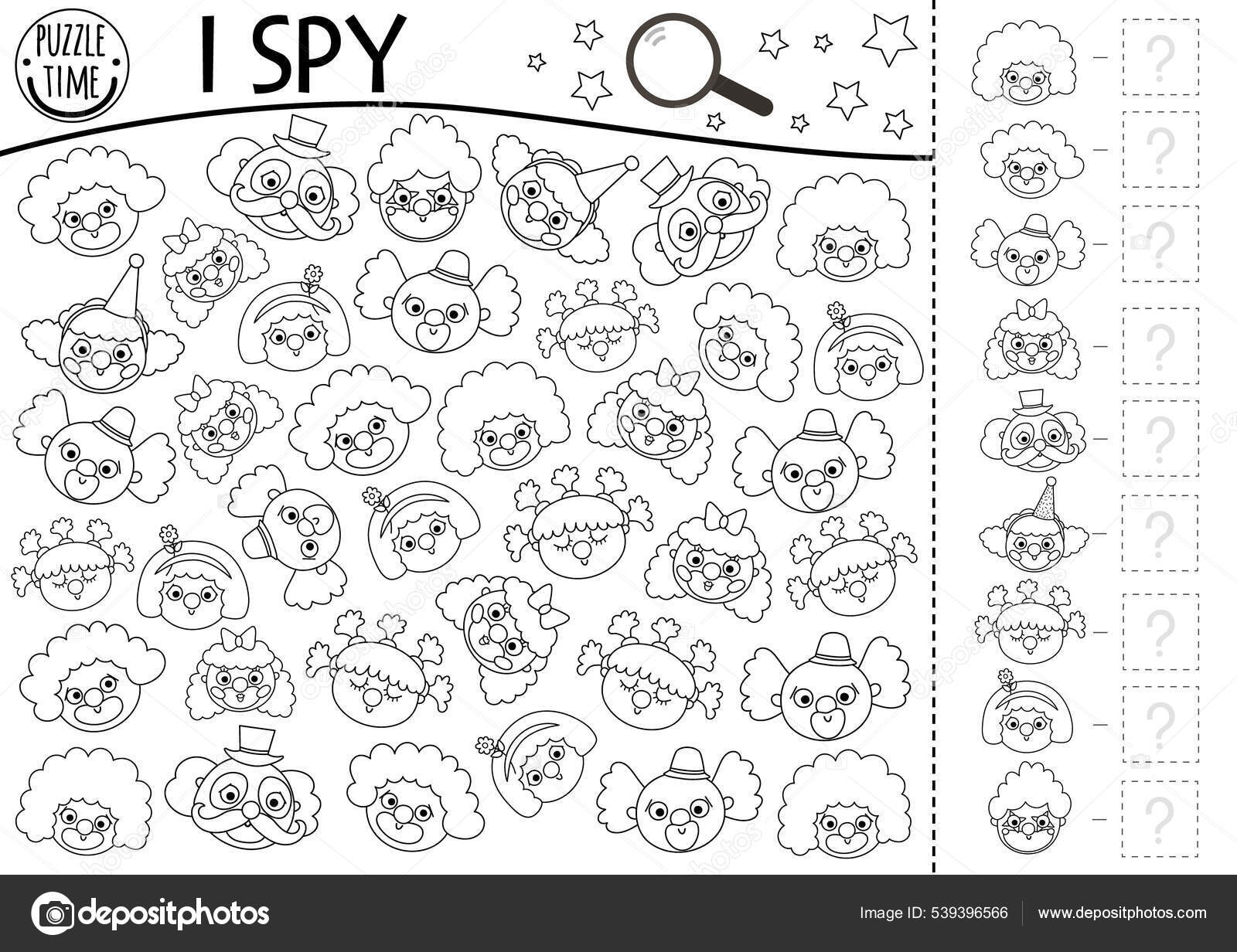 Circus black white spy game kids searching counting line activity stock vector by lexiclaus