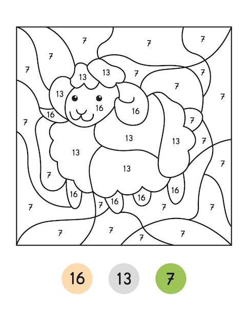 Color por nãºmero para colorear pãginas vectorial color por cãdigo para niãos vector premium