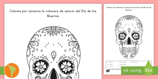 Colorear con nãºmeros la calavera del dãa de los muertos