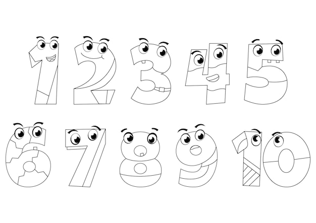 Premium vector a set of numbers with faces coloring page