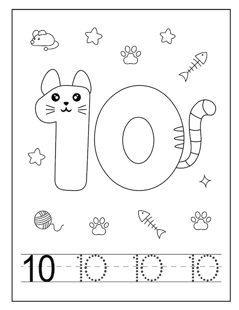 Premium vector cat style number coloring page for toddlers
