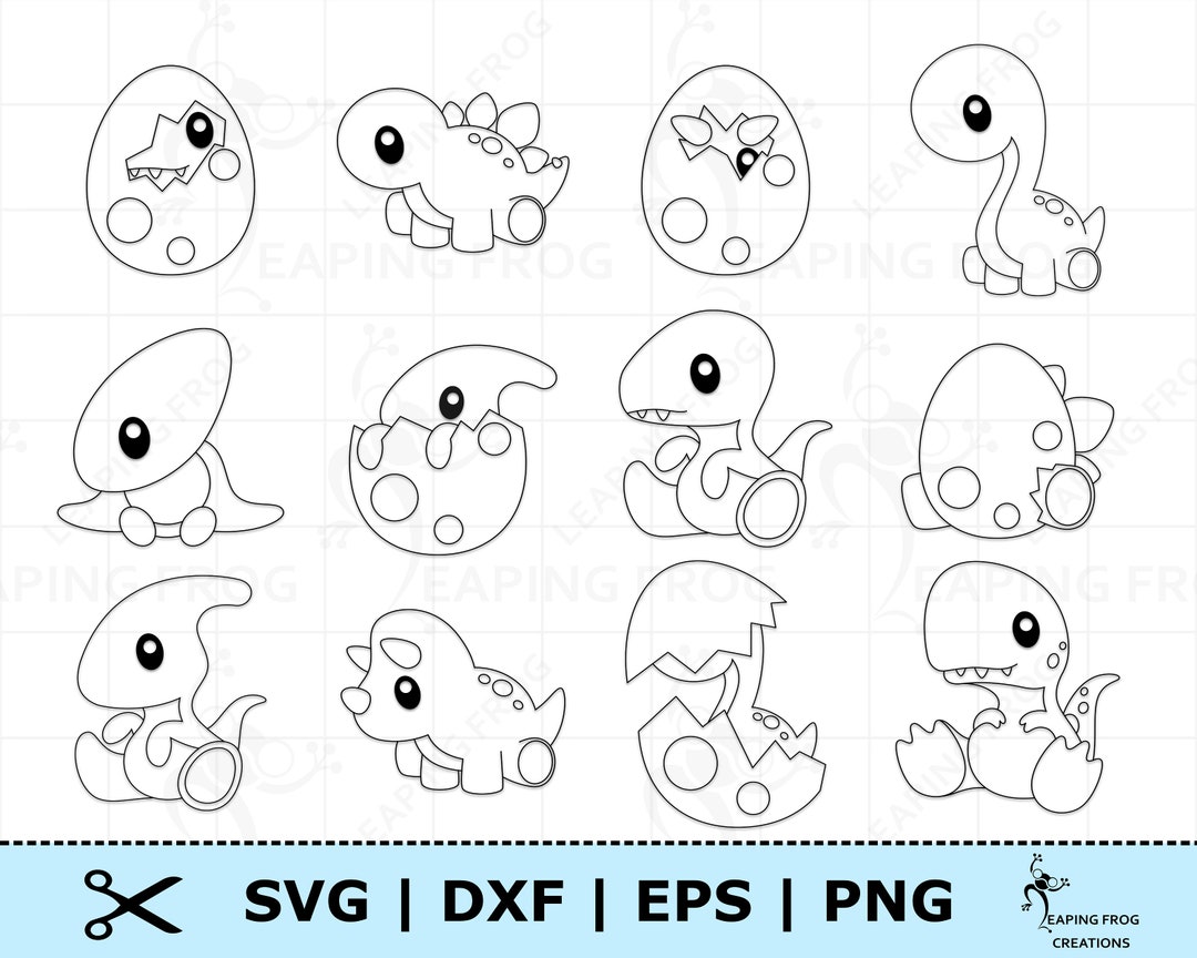 Baby dinosaurs svg cricut cut files silhouette files dinosaur set bundle baby dinosaurs in eggs hatching outline stencil instant download
