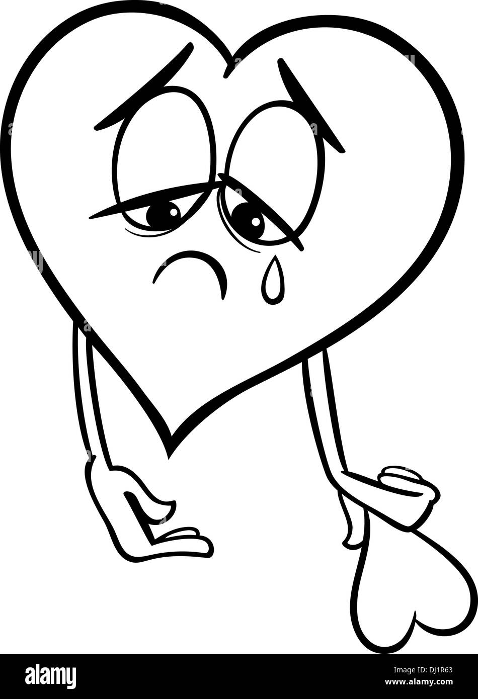 Sad broken heart coloring page imãgen recortadas de stock