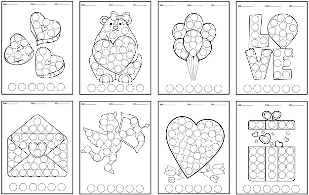 Libro para colorear del dãa de san valentãn para niãos paint daubers activity vector premium