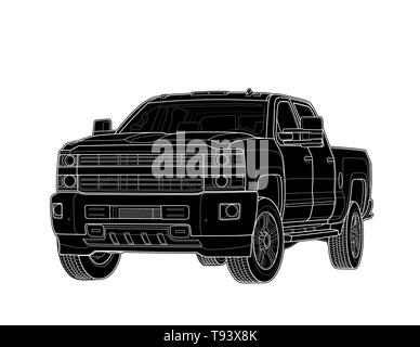 Pickup truck vector draw isolated on white stock vector image art