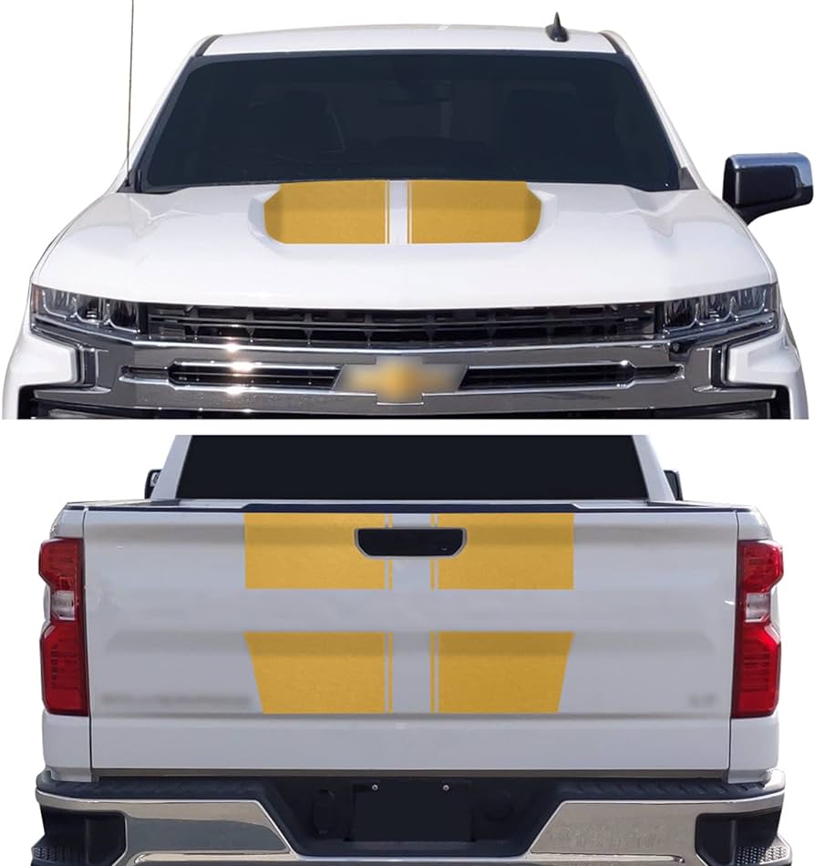 Calanãa de vinilo precortada con diseão de rayas estilo rally para capã y portãn trasero patible con chevrolet silverado