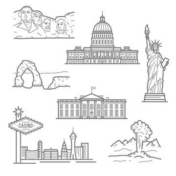 Premium vector national landmarks of usa icons in thin line style